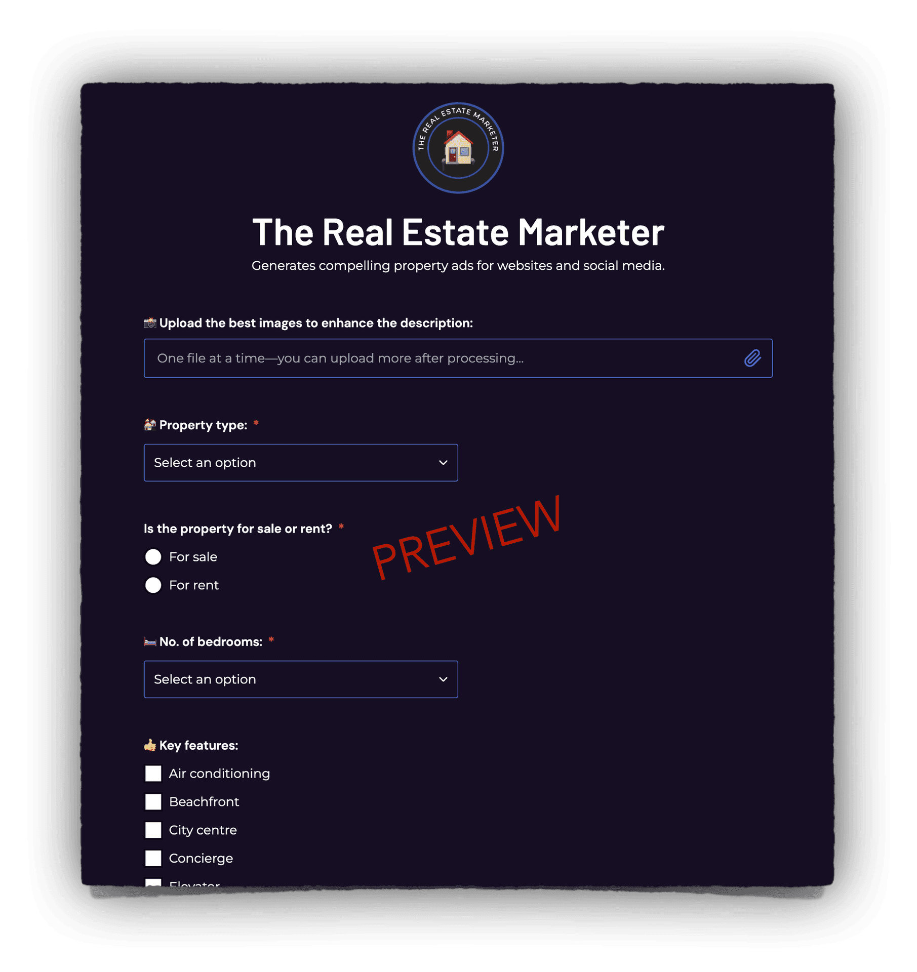 Preview - Real Estate Marketer - AI Tool